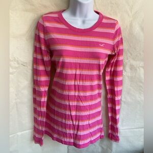 Hollister Pink and Orange Striped Long Sleeve Tee